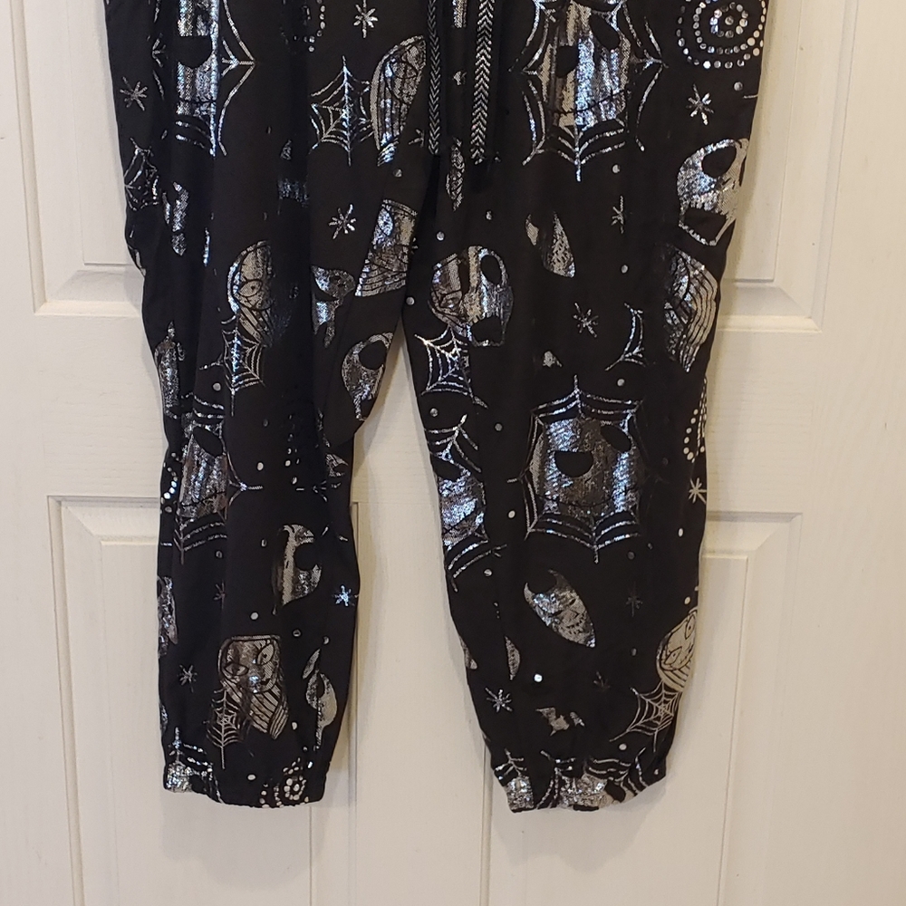 Disney Black Pajama Pants with Silver Halloween Skull & Web Print - Picture 2 of 9